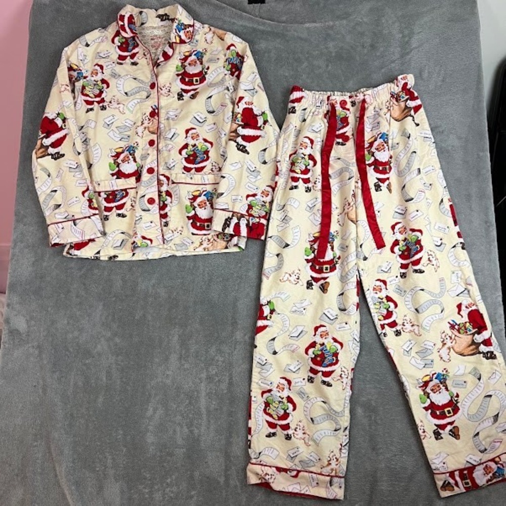 Nick & Nora Holiday Pajama Set Womens S 100% Cotton Santa Holiday Cozy Winter